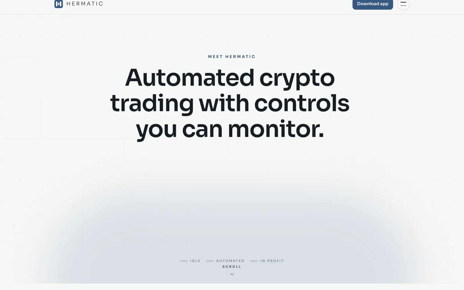 Hermatic home page — automated crypto trading with controls you can monitor