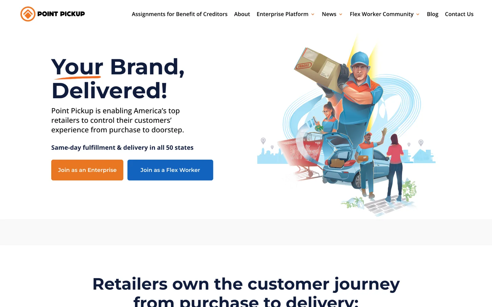 Point Pickup home page — retail-branded same-day fulfilment and delivery