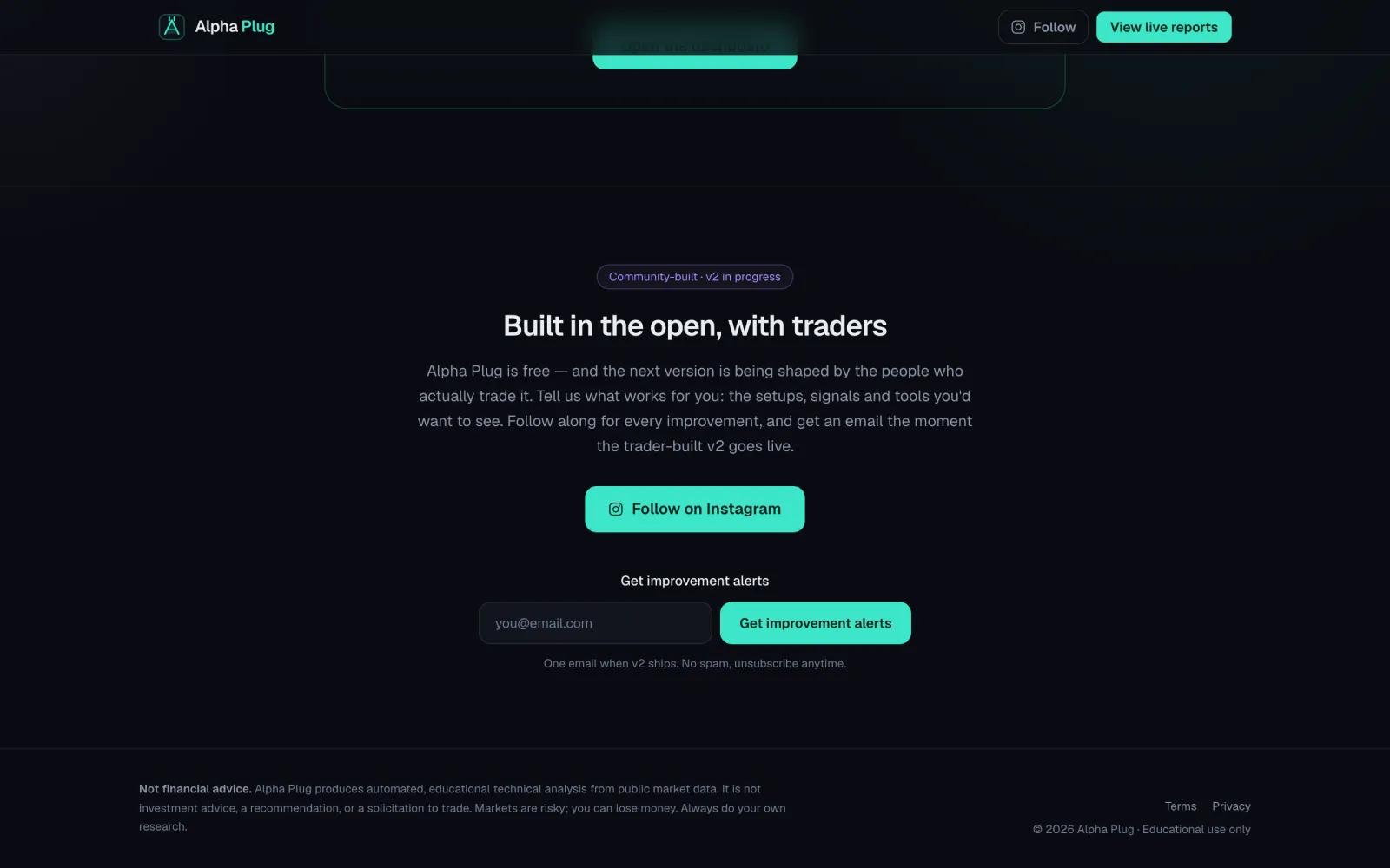 Alpha Plug pipeline — live data pulled and analysed every 15 minutes