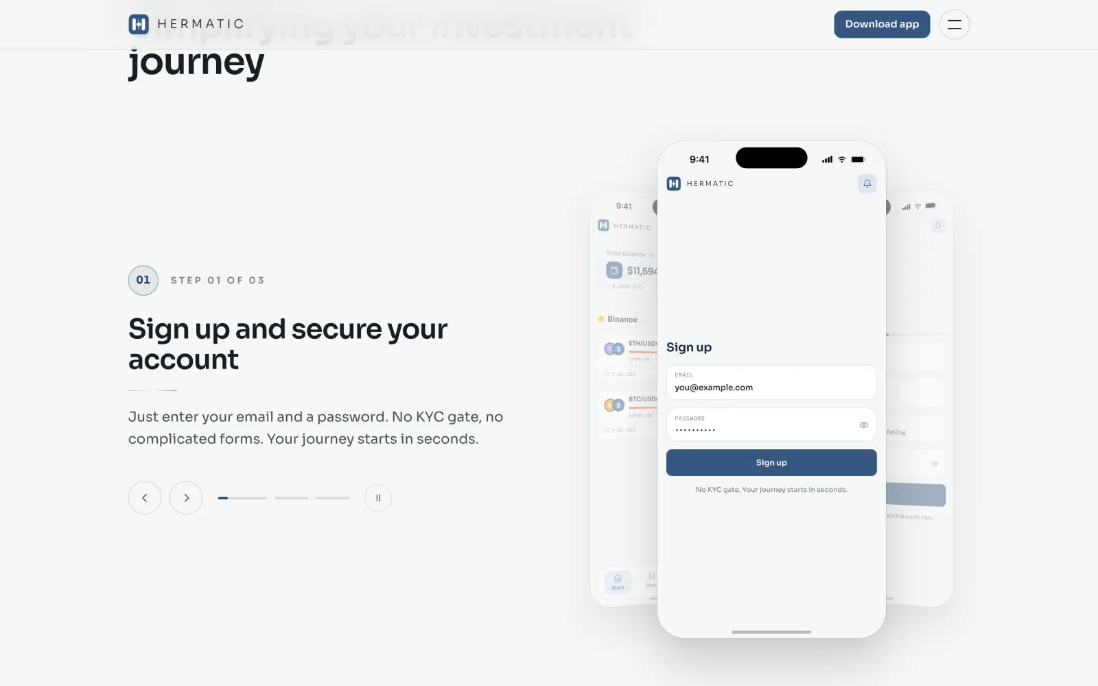 Hermatic onboarding — connecting an exchange with read-and-trade API keys